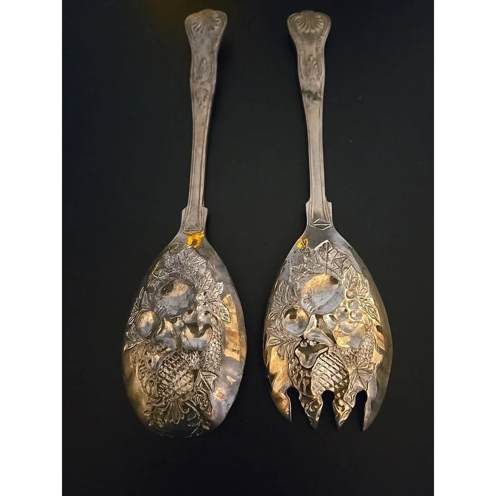 Vintage EPS A1 Sheffield England Silverplate Gold Wash Salad Server‎ Set